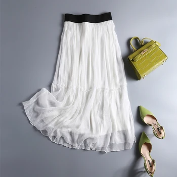 Svilene Suknje S Visokim Strukom Elegantne Duge Suknje za Žene Bijele Plaže Suknje, Ženske Svakodnevne Ljetne 2021 Jupe Femme Pph4841