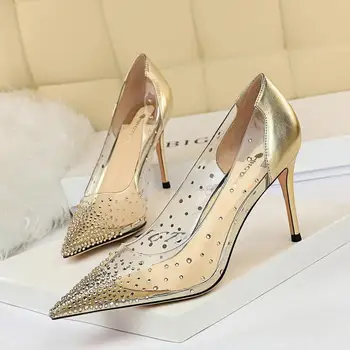 2022 Za žene 8,5 cm Na Visoku Petu Cipele Vjenčanje-brod Lady Crystal Dijamant Fetiš Trendi Štikle Escarpins Striptizeta Bistra Cipele