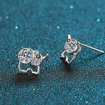 LINDA VICKY 0.5 ct Diamond Test Pass Moissanite Elephant Earrings Wedding Jewelry Moissanite Rhodium Plated 925 Sterling Silver Stud