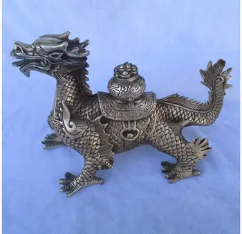 Stara Ručni rad Tibet Srebrna Rezbarena Kip Sretnog Zmaj/Big Monkey Dragon sculpture Tibet Silver decoration bronze ag