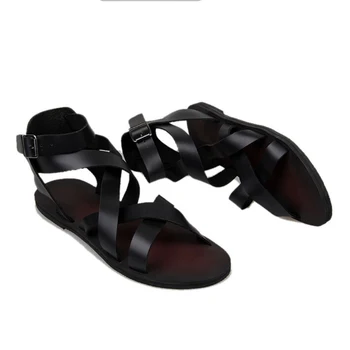 2020 Nova Prekrasna Muška Obuća Sandalias Cool Ljetne Kožne Sandale Modne Muške Sandale i Japanke, crna, Smeđa, Veličina EU38-44
