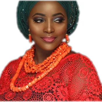 Moda 2018 Vjenčanje Nakit Kit Naušnice Ogrlice Narukvice Narančasta Afrički Nigerijski Coral Perle Komplet Nakita Za Žene Vjenčanje