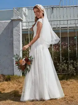Ever Pretty Women ' s Simple V Neck Wholesale Tulle Wedding Dress With Lace Vestidos de Gala
