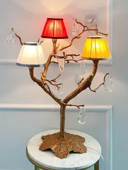 Art fan all copper branch desk lamp crystal design Portugal new style night stand hotel bed room living room lamp