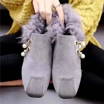 Europska postaja dlakave ženske cipele jesen i zima nova korejska verzija divlji grubo peta s plus baršun grašak cipele bach