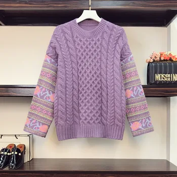 Cvijet Slatki Twist Plus Veliki Veličina Oversize Korejski Stil Modne Pulover Za Jesen Ženske Odjeće Ženski Džemper 2021 Vrhovima