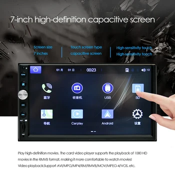 7-inčni 2 DIN Auto Radio Auto Bluetooth MP5 Pin Zaslon Player FM Stereo AUX RCA Audio Podrška za Android / IOS