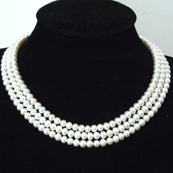 Visoka kvaliteta moda 3 broj 8-9 mm prirodni bijeli slatkovodni kultiviranih bisera okruglog zrna ogrlice za žene nakit 17-19 inča BV238