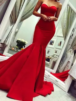 2021 Slatka Crvena Sirena Satin Večernje Haljine Za Crveni Tepih Formalni Svečana Odjeća Celebrity Haljine Plus Veličine Po Mjeri
