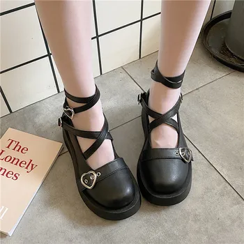 Nova Ženska obuća sweet Lolita cipele na platformu sa torban glavom križ zavoje debela peta Cipele Kawai cosplay cipele Mary Jane srce