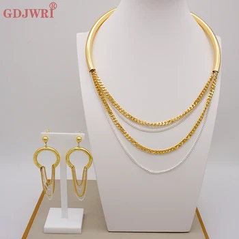 Fine 24K For Women African Beads Jewelry Set Wedding Four Layer Choker Necklace Svadbeni Dubai Gold Color Jewelry Sets Party