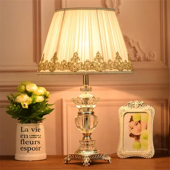 OURFENG Crystal Table Lamp LED Modern Desk Light Home Luxury Creative Decorative Fabric for Foyer Bedroom Office Hotel