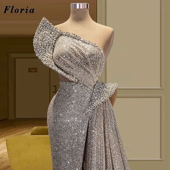 Floria High Split Beaded Evening Dresses For Women 2022 Newest Dubai Designs Sirena Prom Dresses Vestidos Celebrity Party Dresses