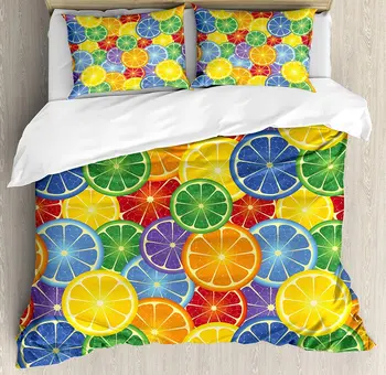 Sažetak Komplet posteljinu Šarene Kriške Naranče Tropskog Voća Rainbow Boja Zabavno Lukavi Dizajn Deka Jastučnicu za Dom