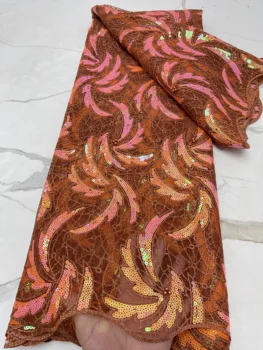 Novi Stil Afrički Squins Mreže cvjetne čipke Tkanina 2021 5 metara cvjetne čipke tkanina Perle Srebrna cvjetne čipke tkanina za Zurke 4484B
