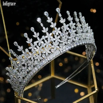 Europska Visoka Puni Cirkonij Nevjesta 3 Sloja Crown Princess CZ Tiaras Vjenčanje Pribor Za Kosu Silver Svadbena Frizura Frizura