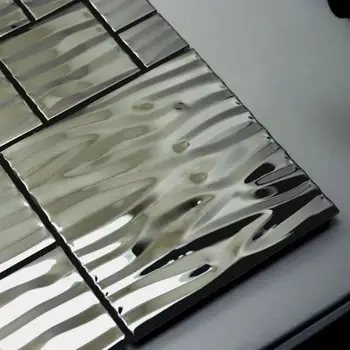 11 KOM Srebrna Metalik Mozaik Od Nehrđajućeg Čelika Pribor Zidne Pločice Backsplash SMMT013 3D Valovita Metalna Pločica