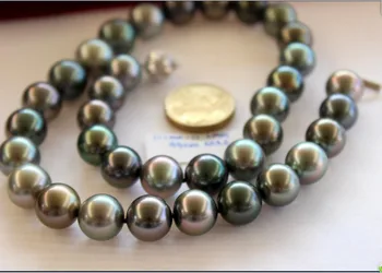 Besplatna dostava voditelj prodaje Za Žene Svadbeni Nakit 10-11 mm prirodni tahitian paun zeleni biseri necklaces18 inča srebro