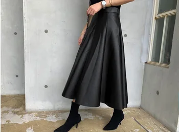 Nova trapezoidni-link Japanski Harajuku Jesen Zima Ženska Suknja s Visokim Strukom Monotono Ženska Korejski Ulica Odjeća Elegantne Duge Suknje Plus Size